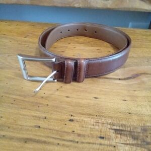 Allen Edmonds Men's 36 Brown Calfskin Leather Belt With Silver Buckle
